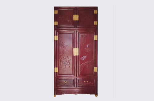 吴忠高端中式家居装修深红色纯实木衣柜